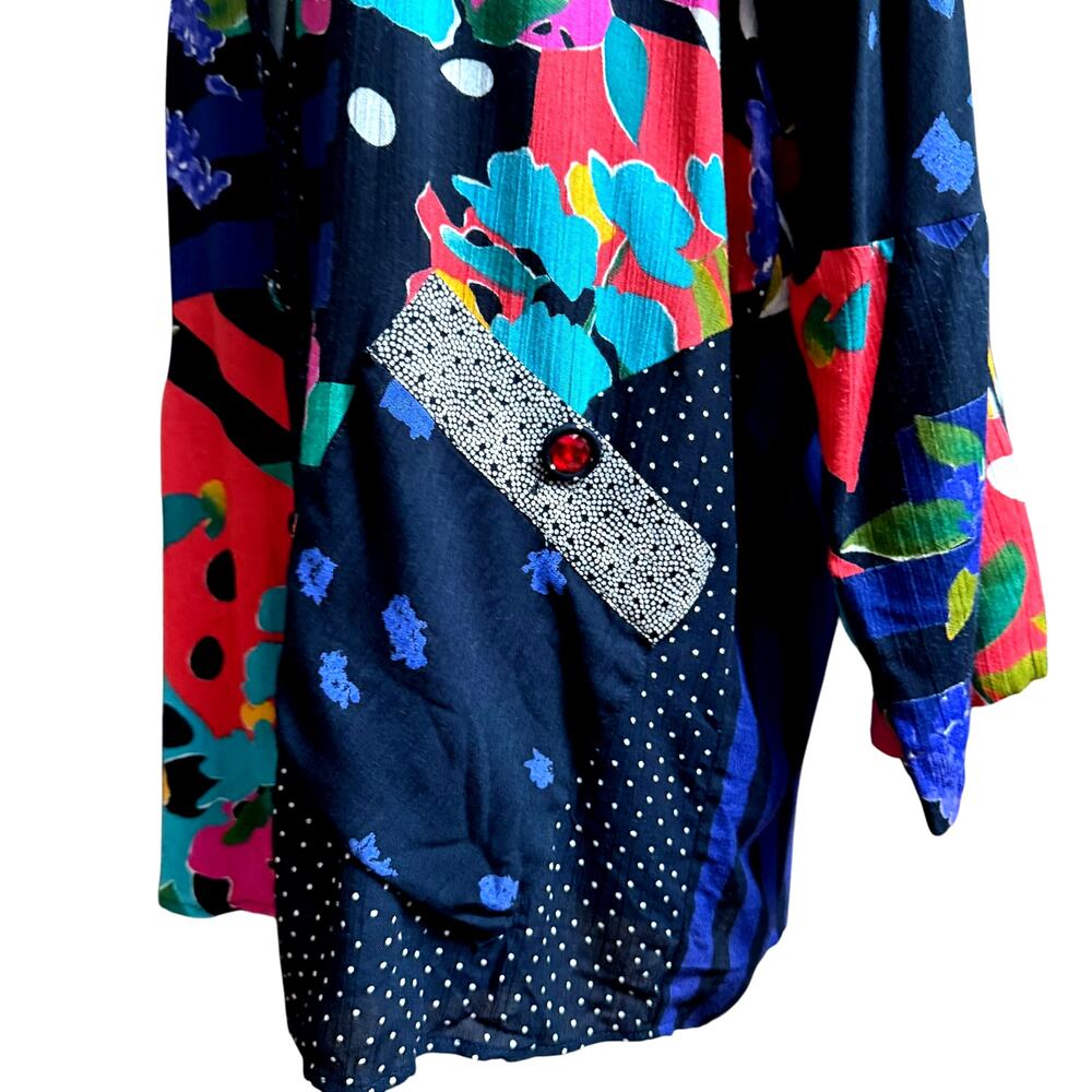 Carol Little Patchwork Vintage Jacket Size 4 Oversize 100% Rayon Long Sleeves - Picture 8 of 10